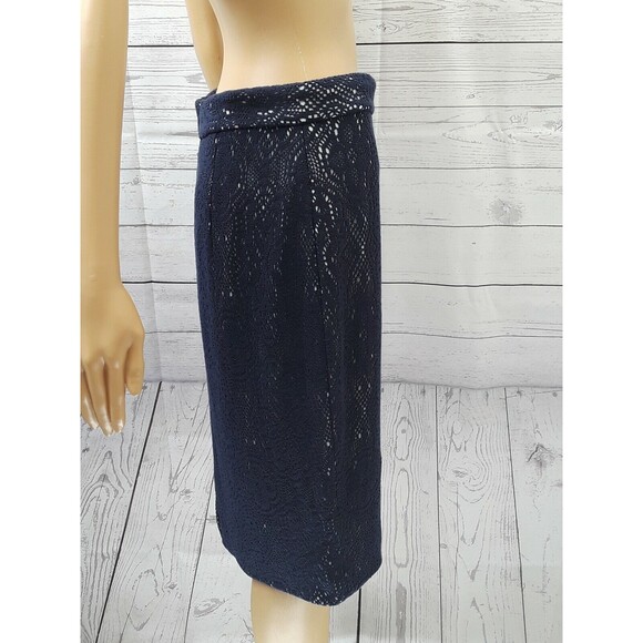 Kay Unger New York Pencil Skirt Lace Sheer Navy Blue Zipper Lined Sz 8 - Picture 3 of 10